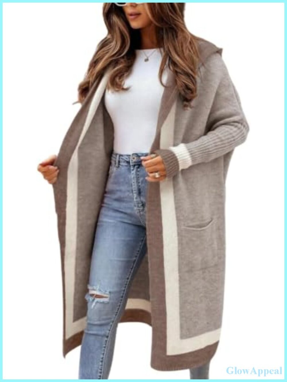 Women's Color Block Striped Hooded Knit Long Cardigan Sweater Oversized Open